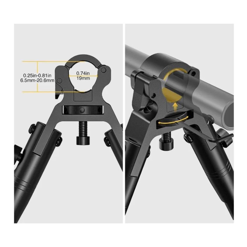 Bipied télescopique en aluminium 21,5–25,5 cm avec montage sur rail 22 mm