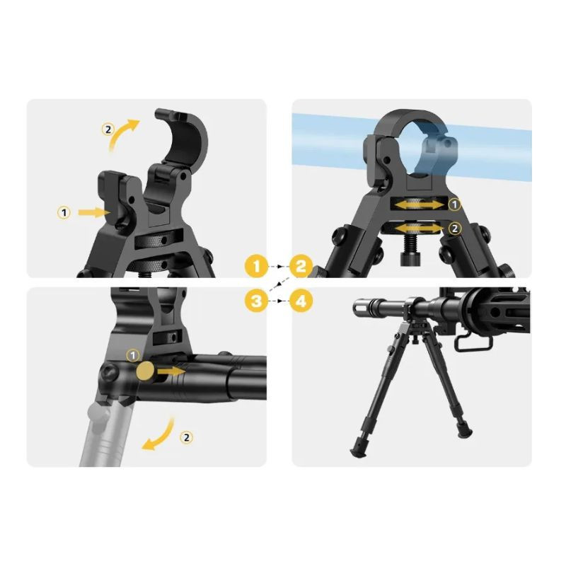 Bipied télescopique en aluminium 21,5–25,5 cm avec montage sur rail 22 mm